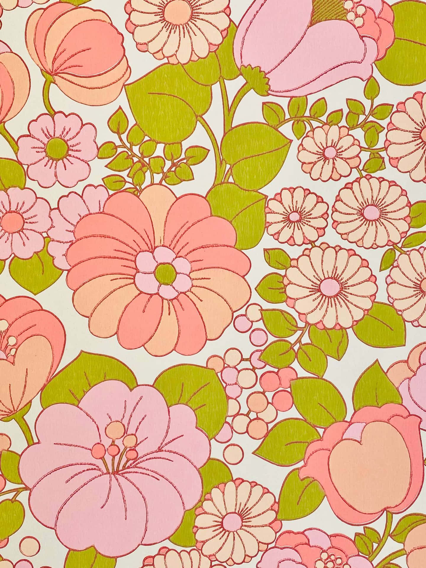 Pink Floral Green Leaves