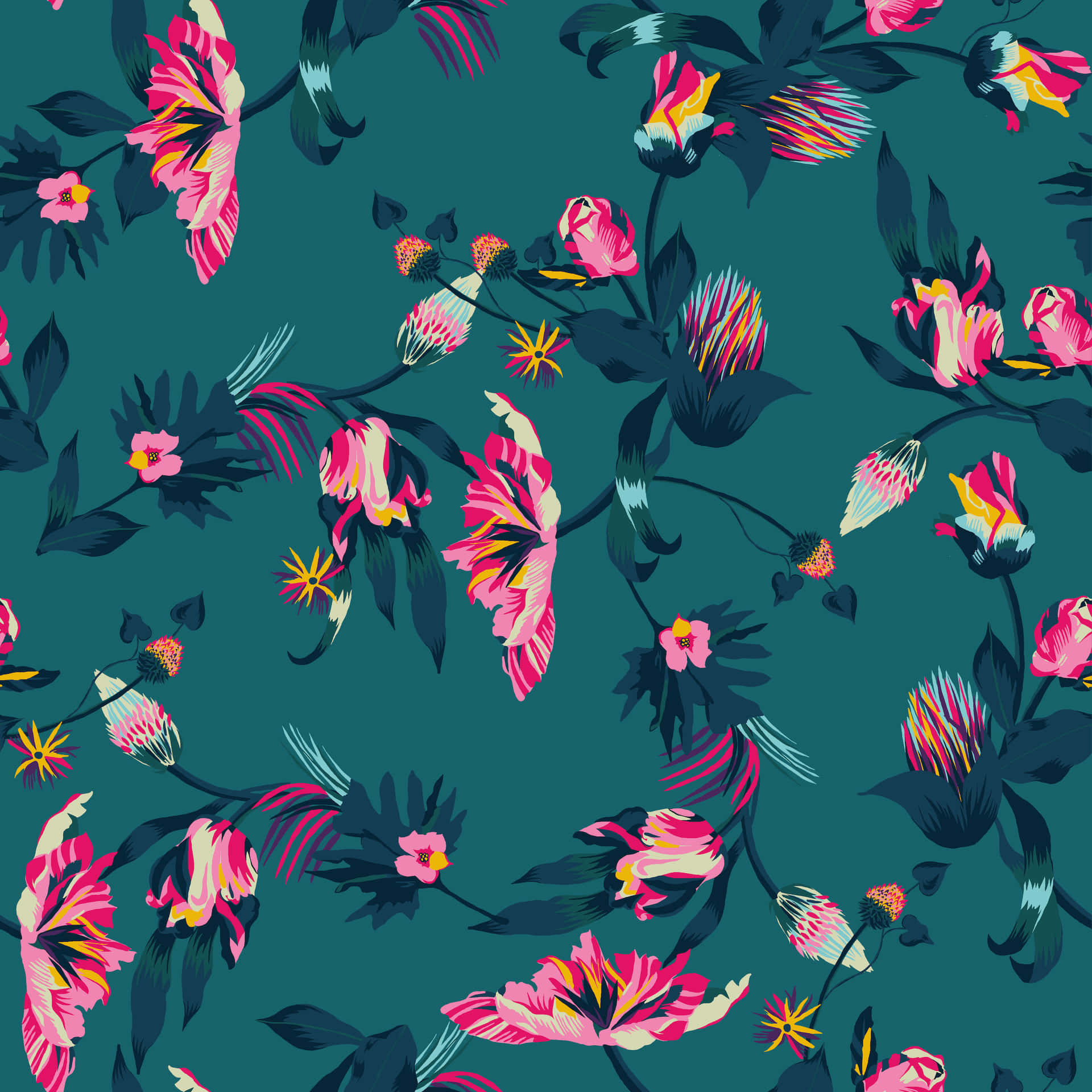 Pink Floral Pattern And Teal - Wallpaper Background