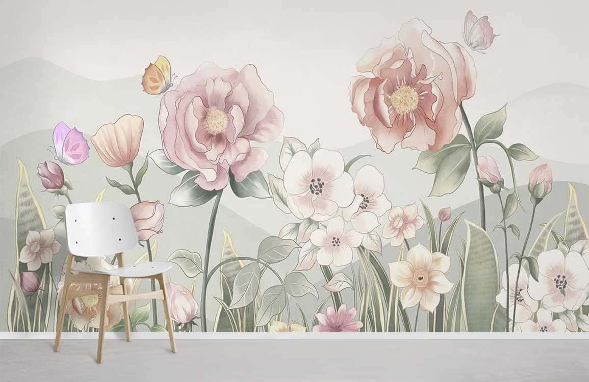 Pink Floral Wall Mural