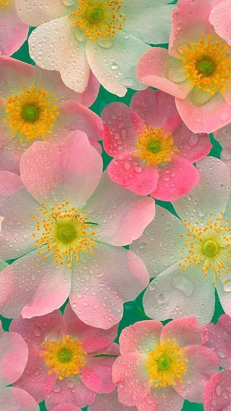 Pink Floral With Droplets Background