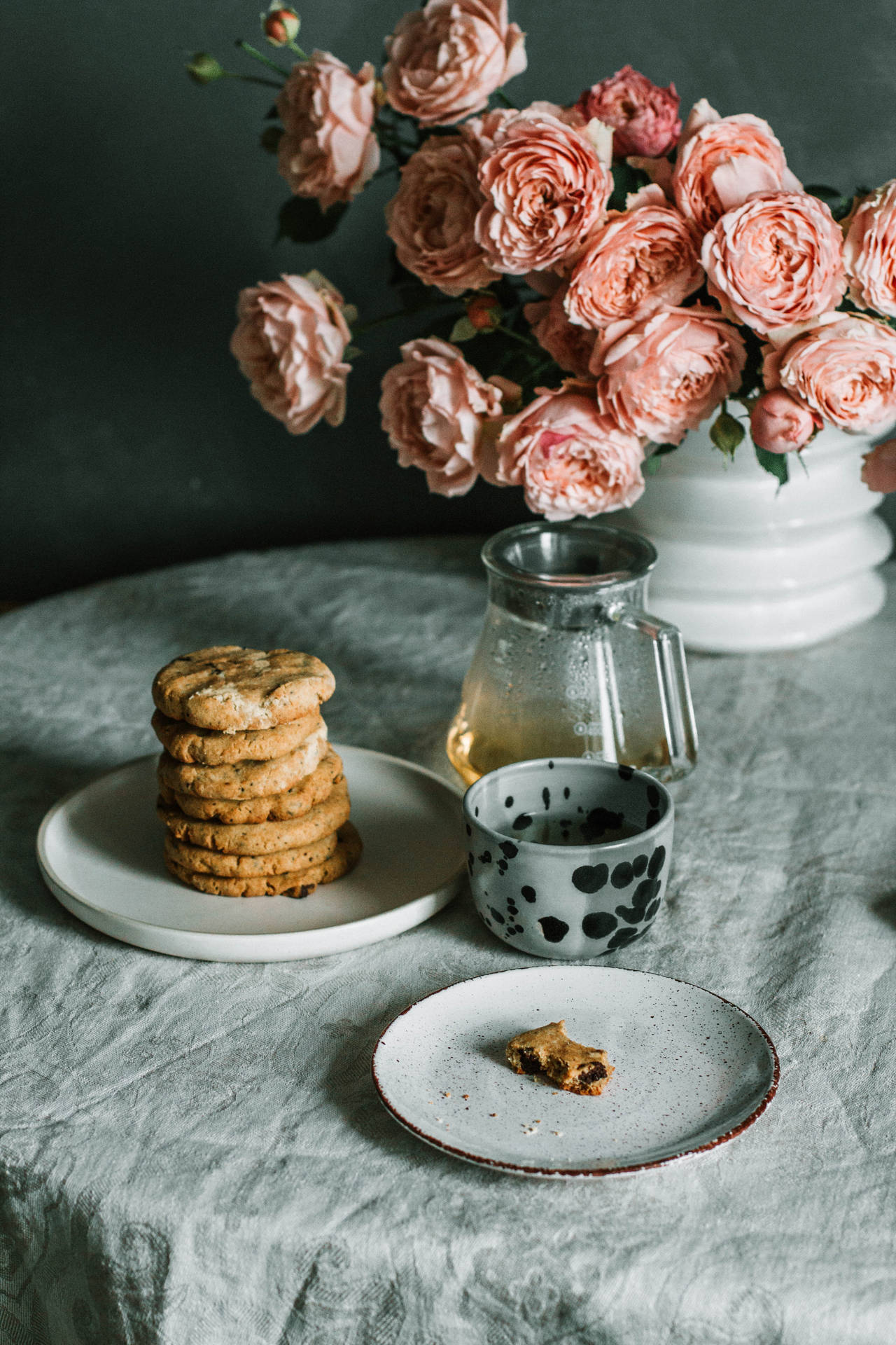 Pink Flowers Aesthetic On Table Background