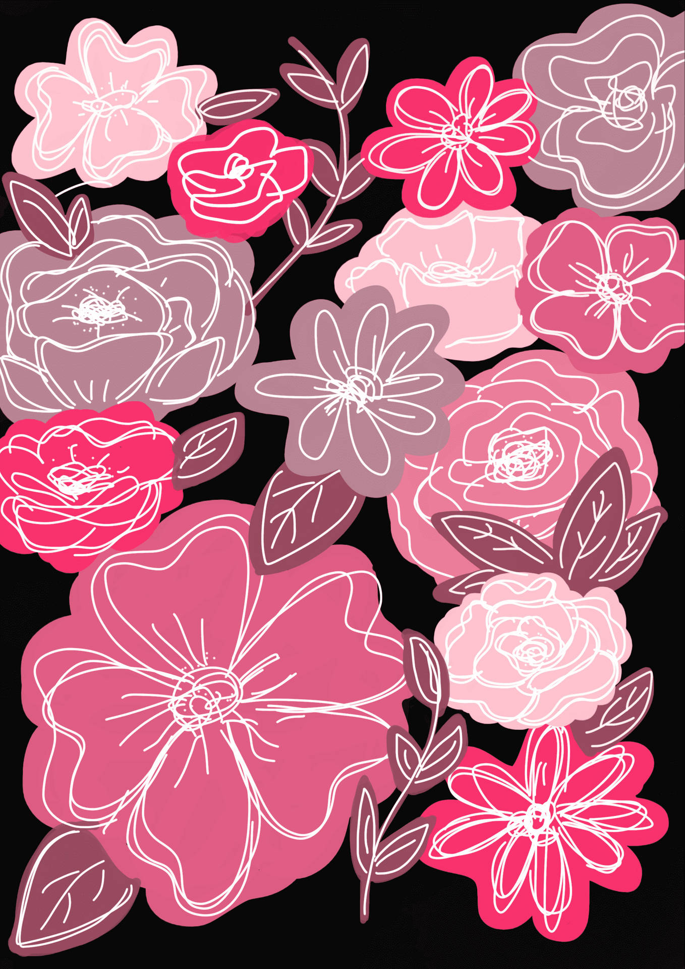 Pink Flowers Drawing Tumblr Background