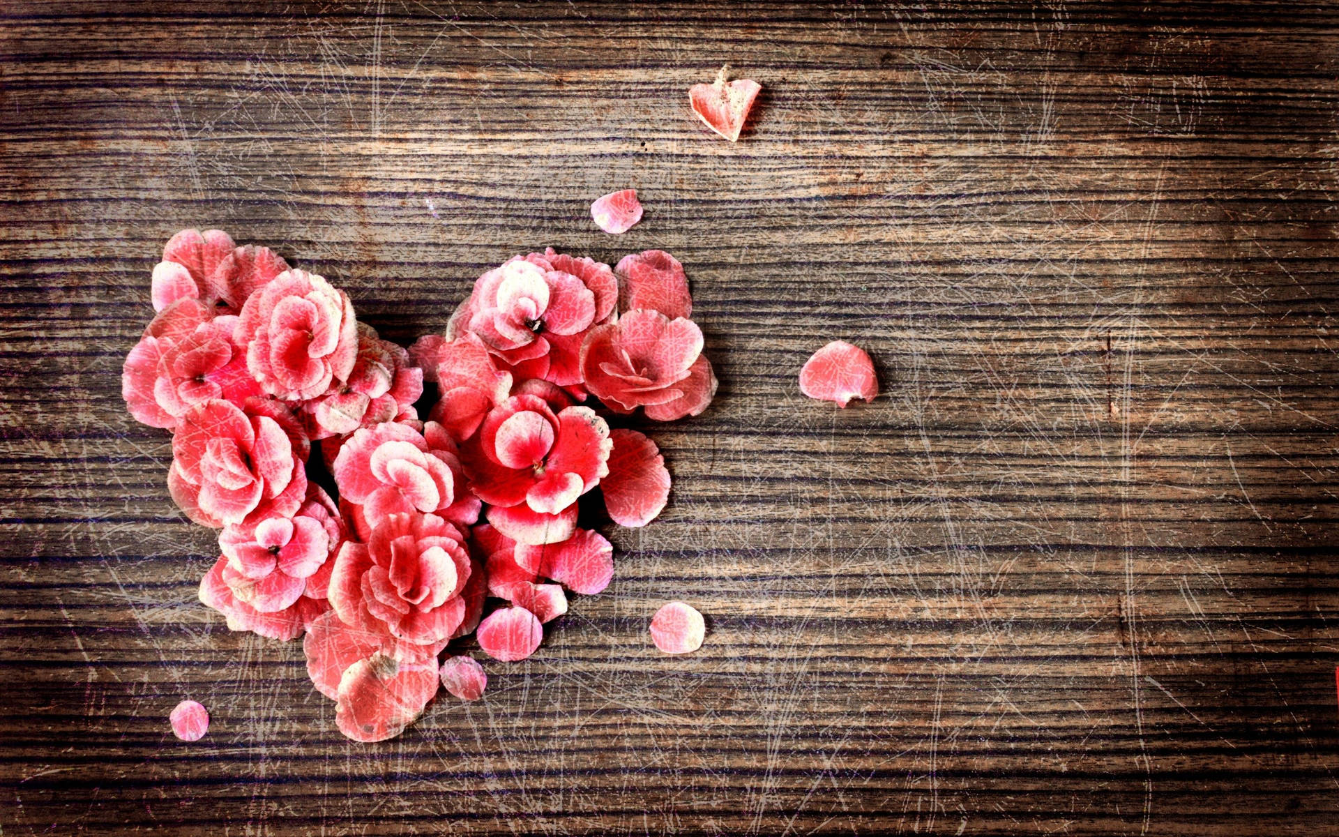 Pink Flowers Forms Heart Valentines Desktop Background