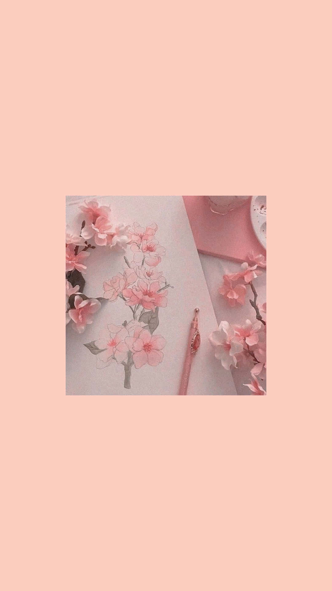 Pink Flowers Peach Pastel Aesthetic Background