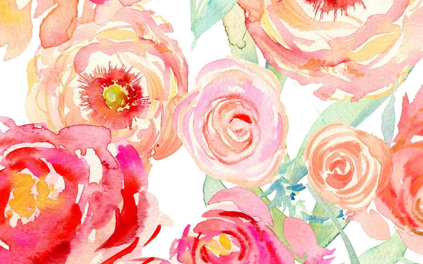 Pink Flowers Watercolor Art Background
