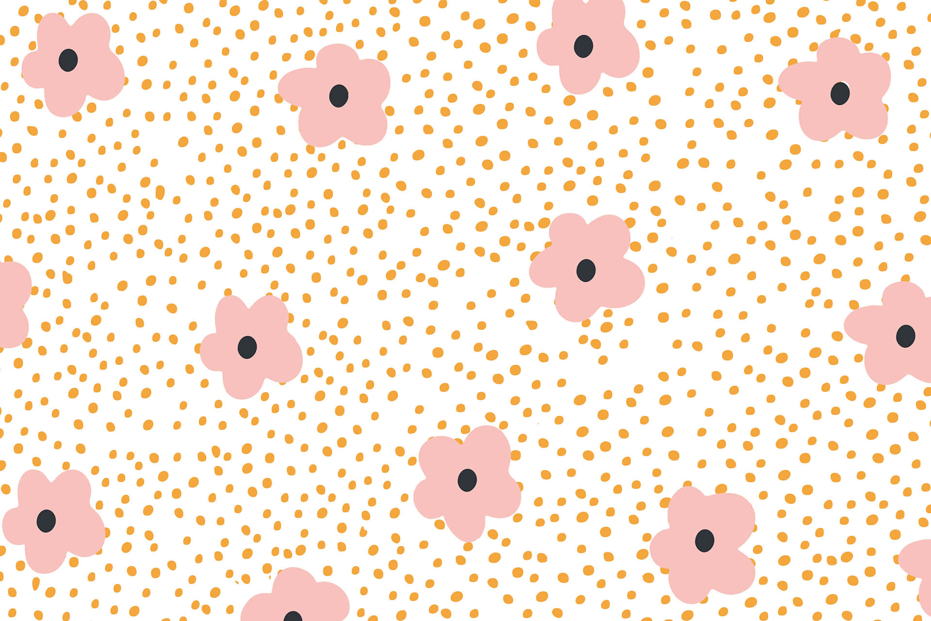 Pink Flowers With Pink And White Polka Dots Background