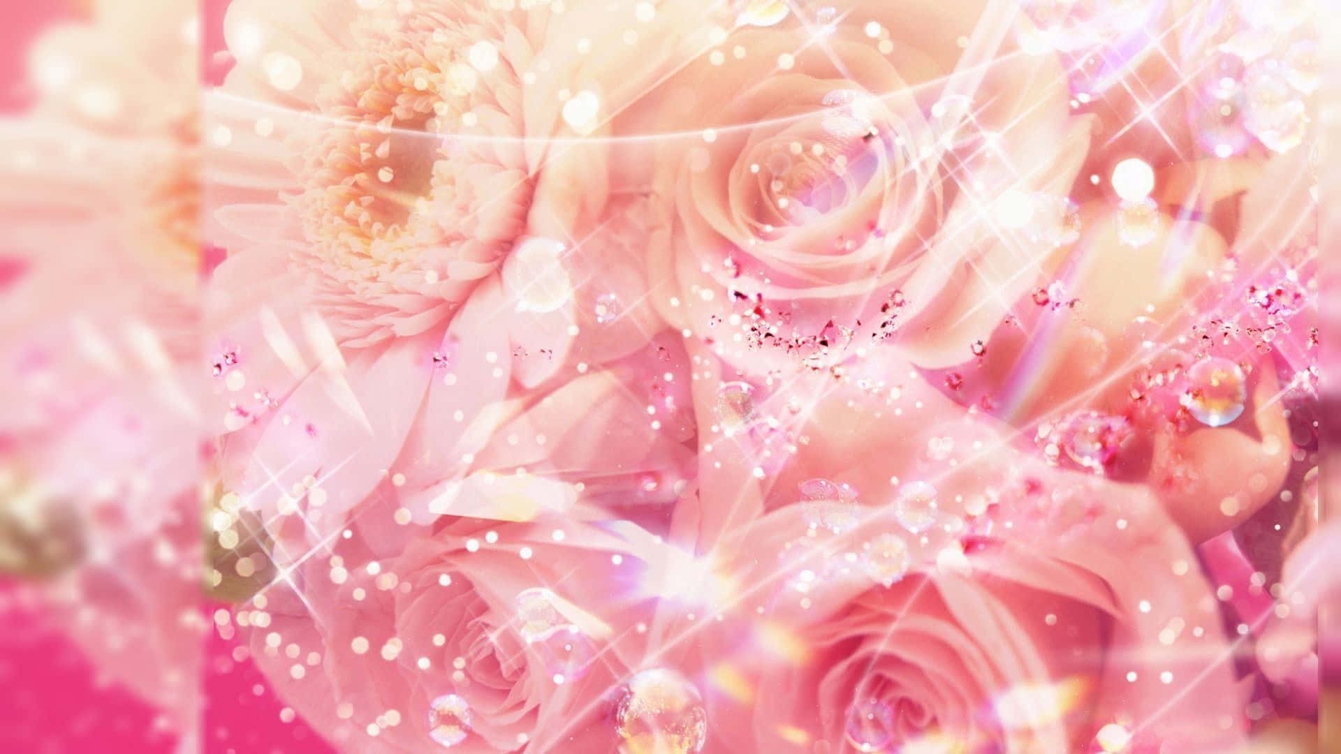 Pink Flowers With Sparkles On A Pink Background Background