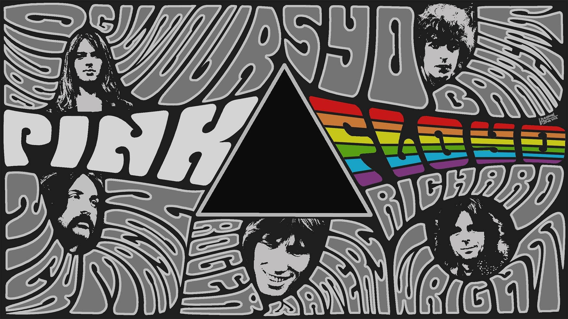 Pink Floyd 4k Names Around Prism Rainbow Aesthetic Background