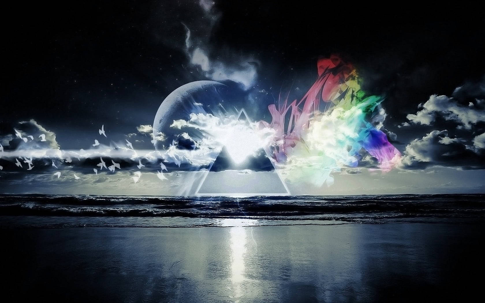 Pink Floyd 4k The Dark Side Of The Moon Over Sea Background
