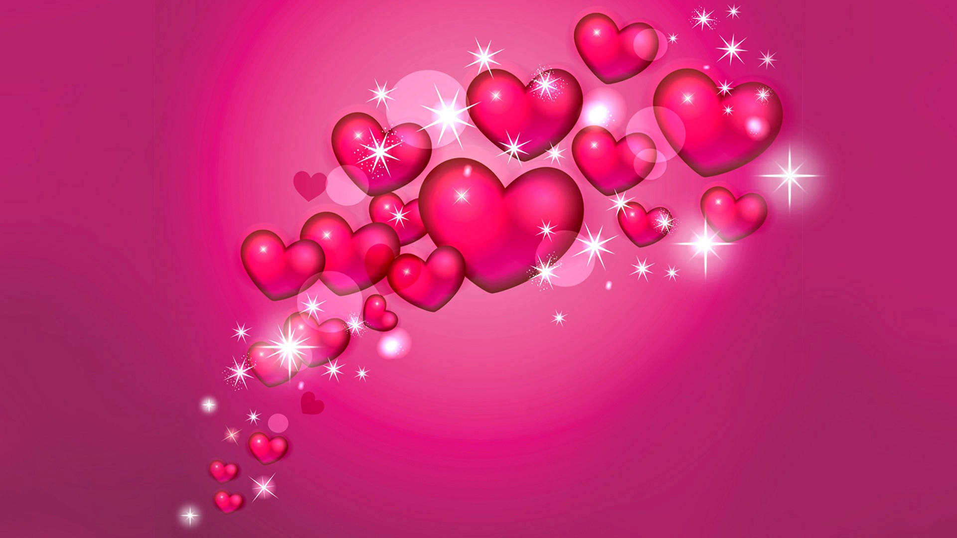 Pink Flying Hearts Sparkle Background