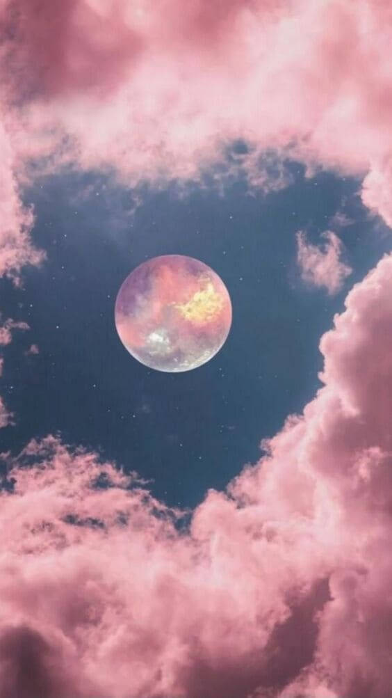 Pink Full Moon Clouds Aesthetics