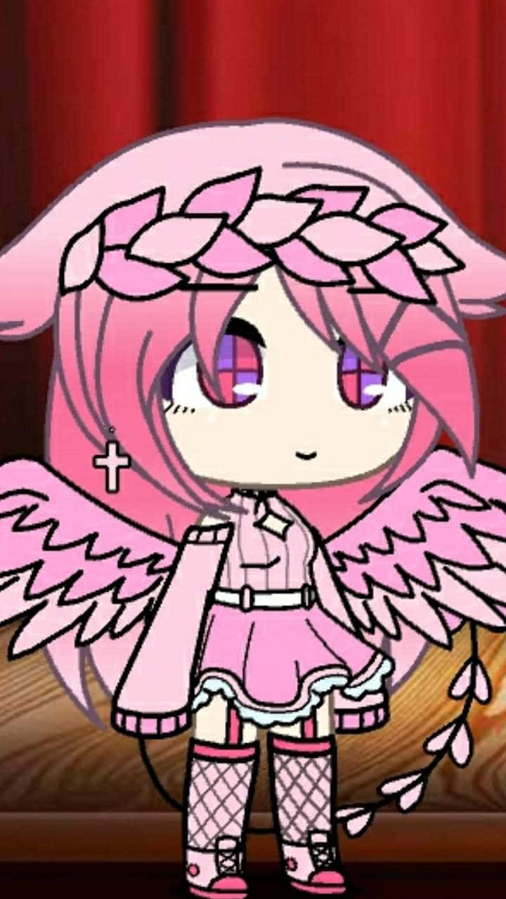 Pink Gacha Girl With Wings Background
