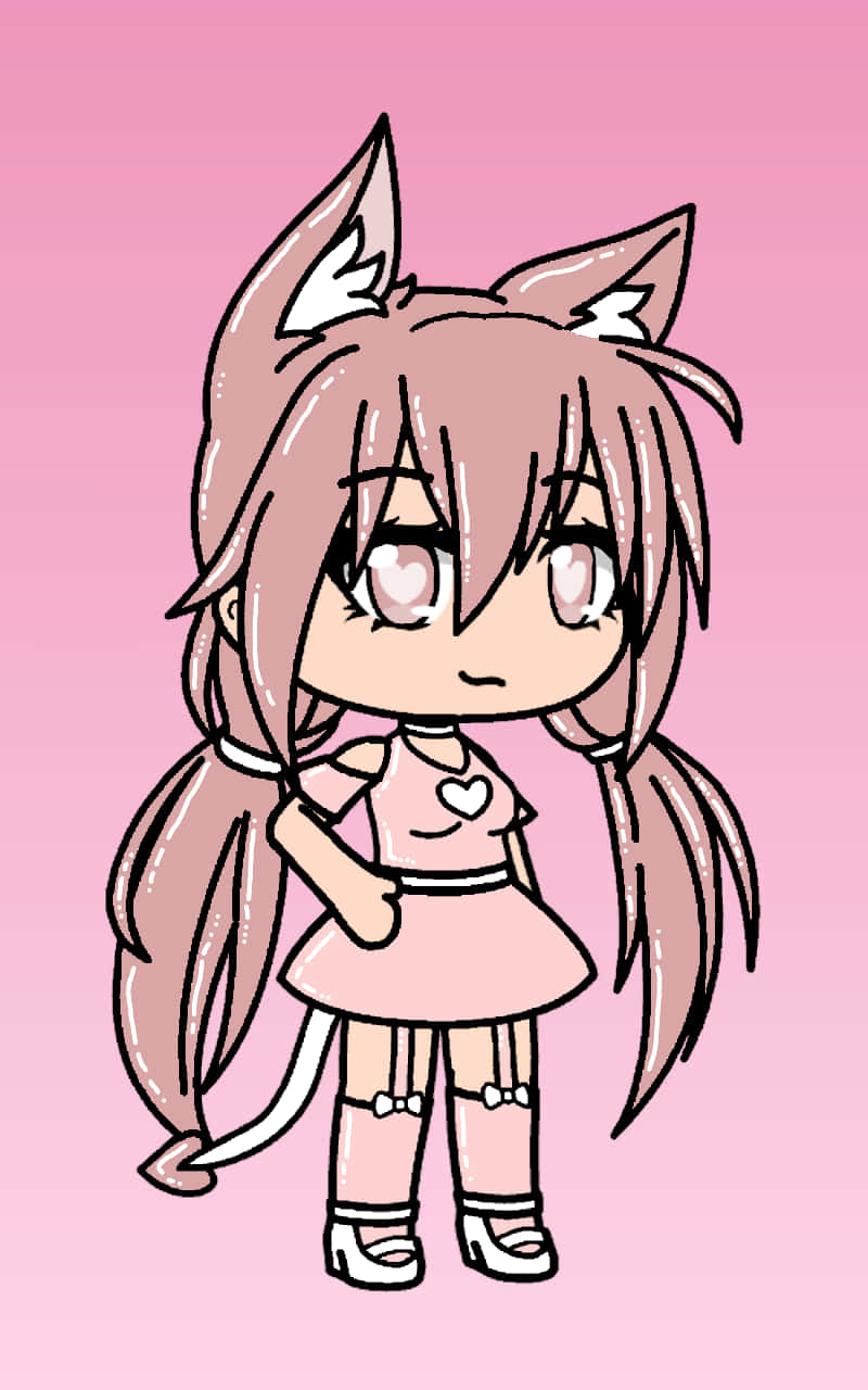 Pink Gacha Girl Wolf Ears Background
