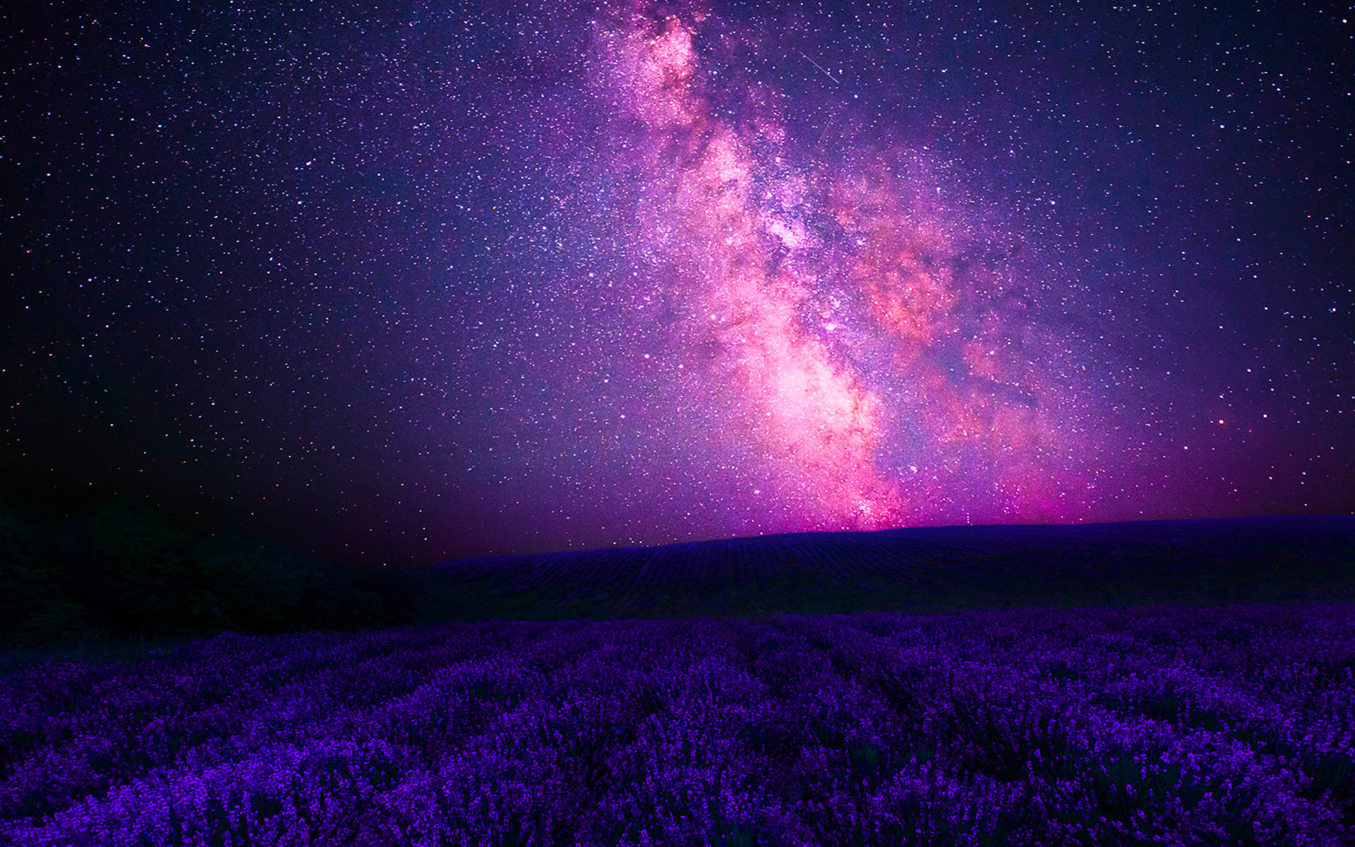 Pink Galaxy Over The Country Background