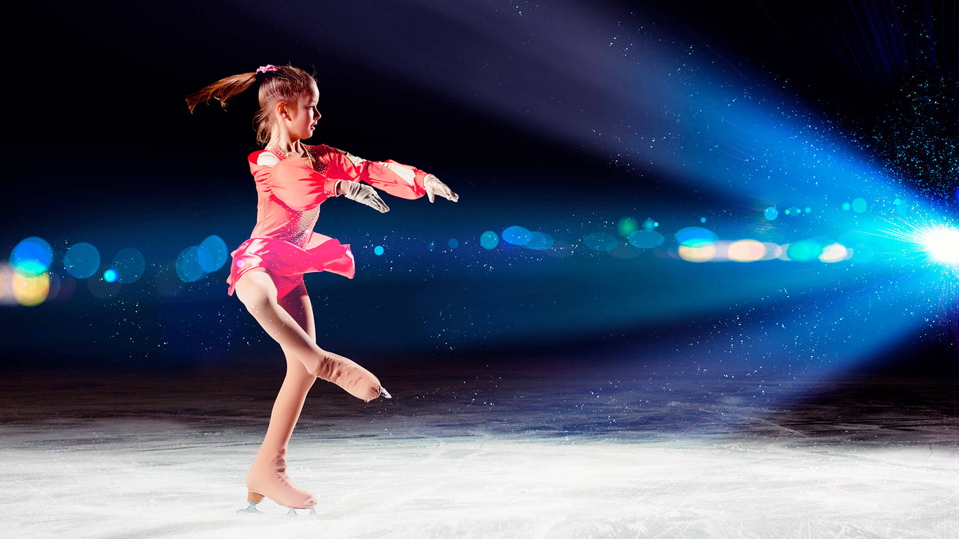 Pink Girl In Ice Skating Rink Background