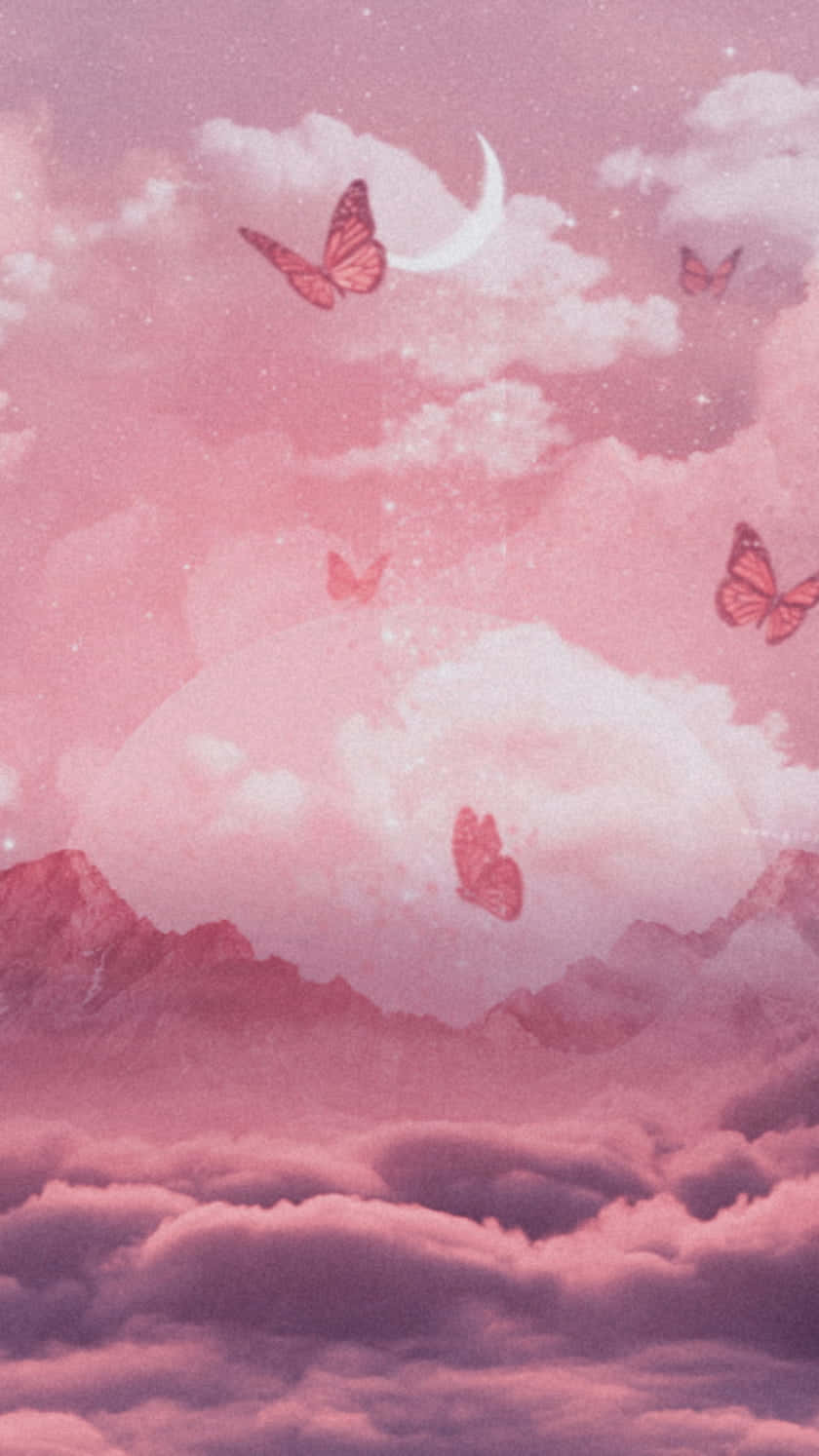 Pink Glitter Butterfly Heavens Background