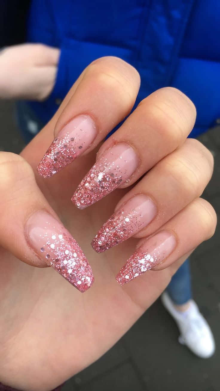 Pink Glitter Nails With Glitter On Them Background