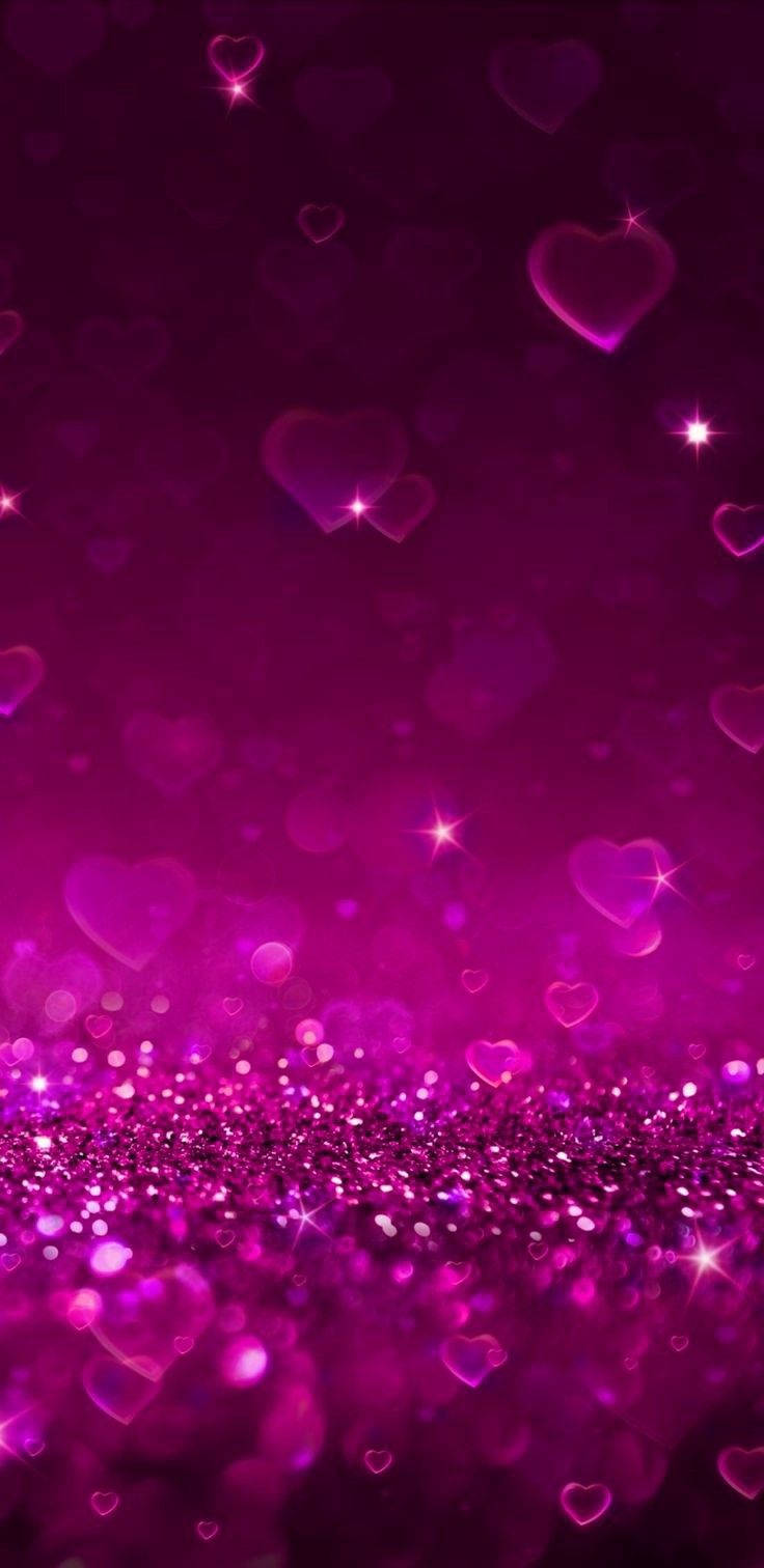 Pink Glitter With Translucent Hearts Background