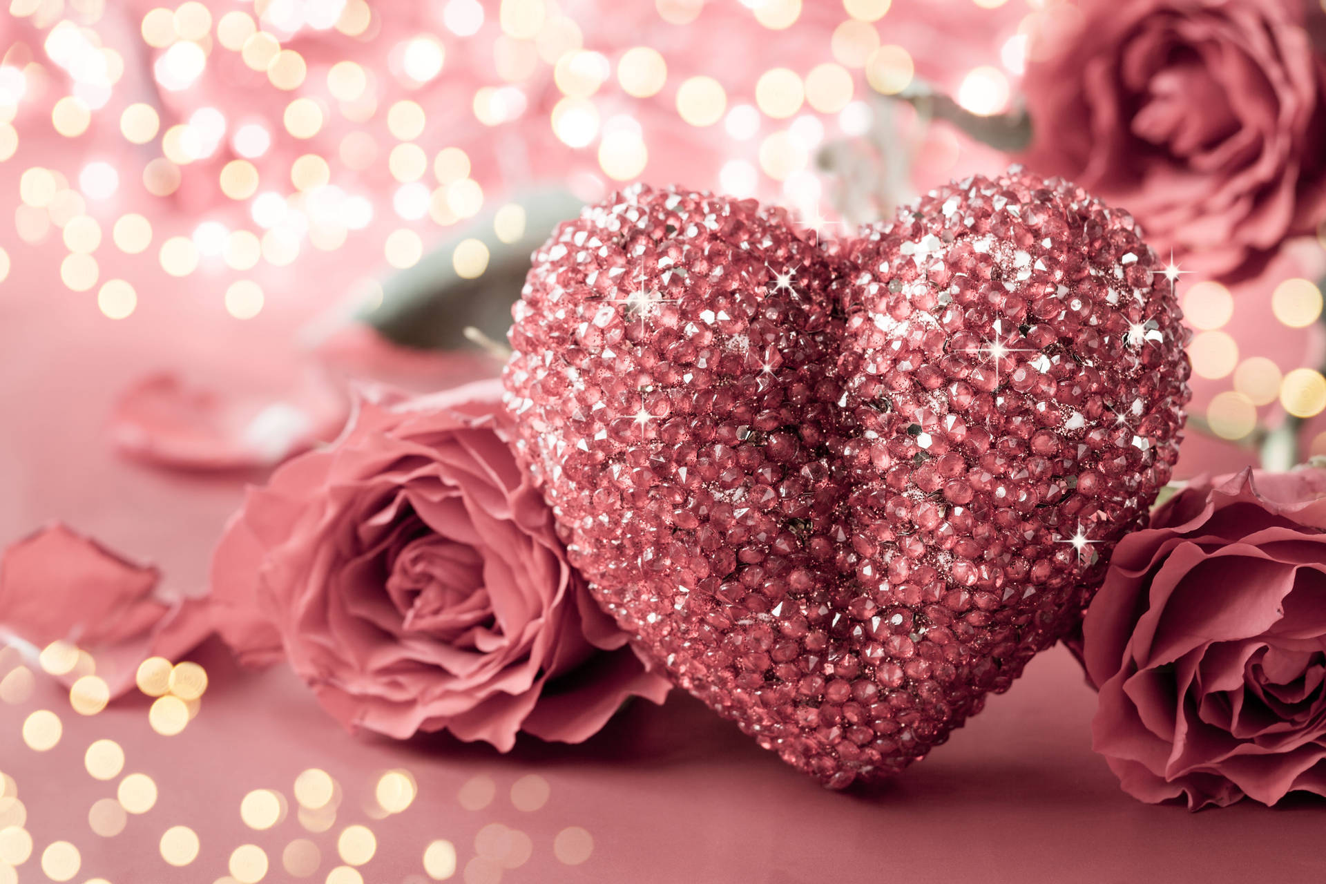 Pink Glittery Heart Valentines Day Desktop Background