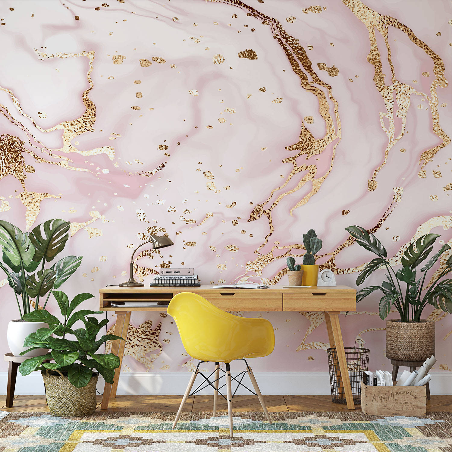 Pink Gold Marble Glazed Background