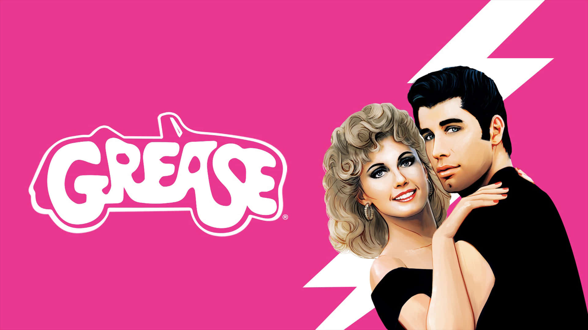 Pink Grease Poster With Travolta And Olivia Newton John Background