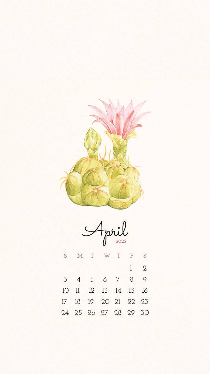 Pink Green Fruit April 2022 Calendar