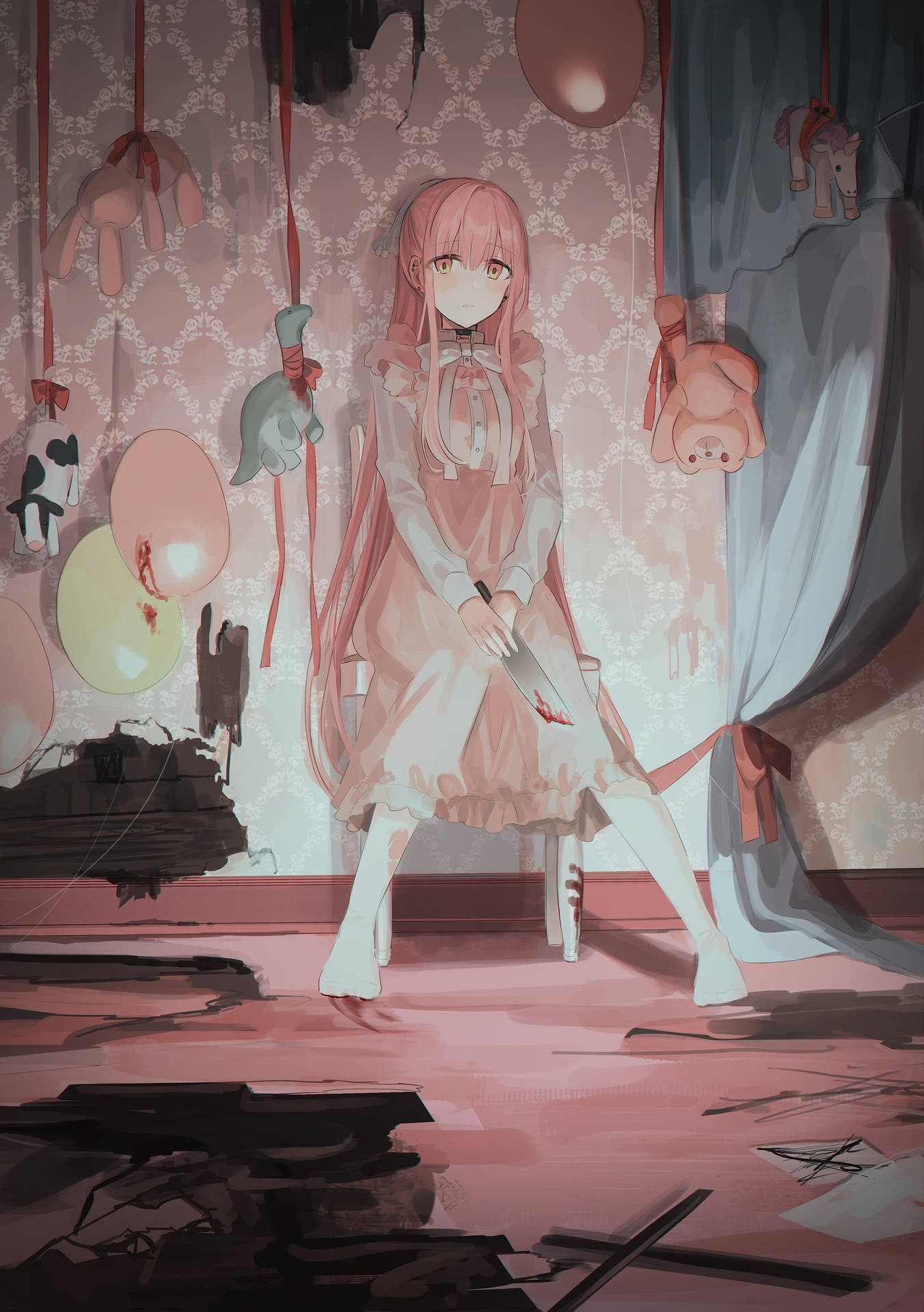 Pink-haired Aesthetic Sad Anime Girl Background