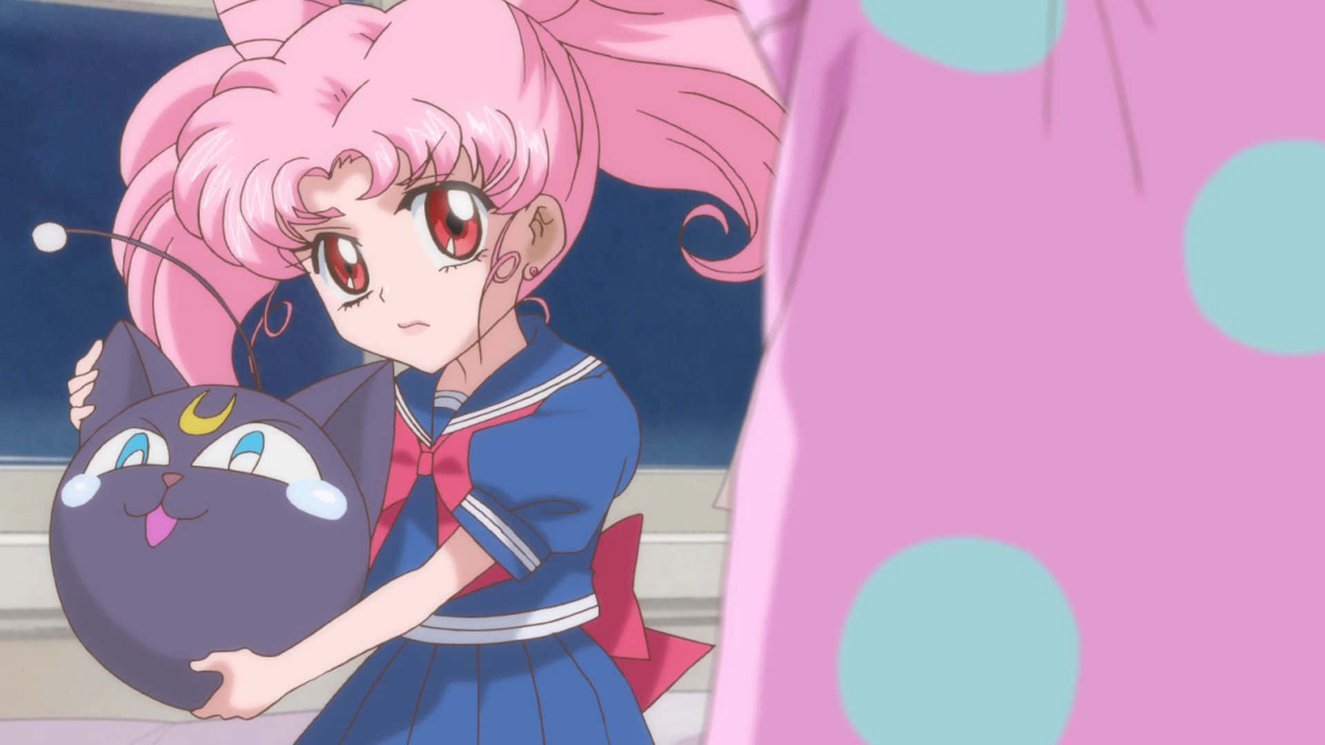 Pink Haired Anime Girl With Cat Balloon Background