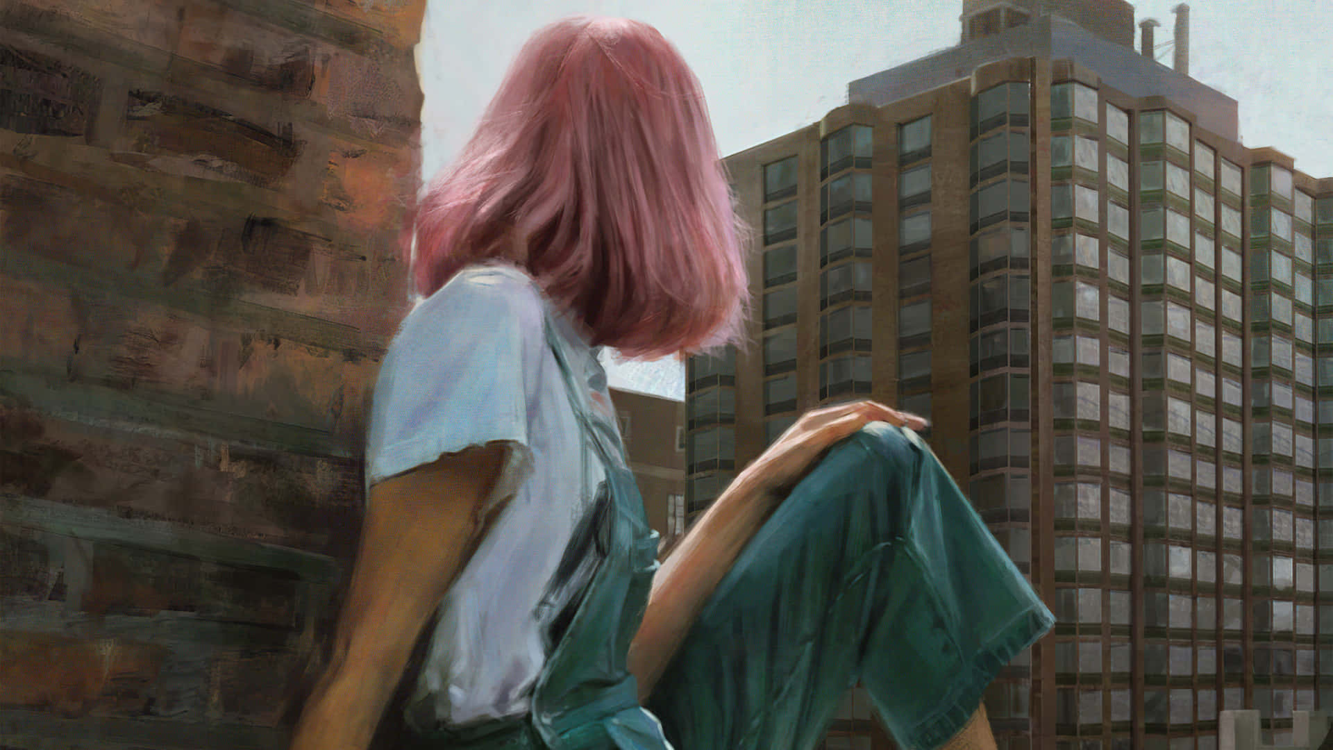 Pink-haired Girl Passing The Time Background