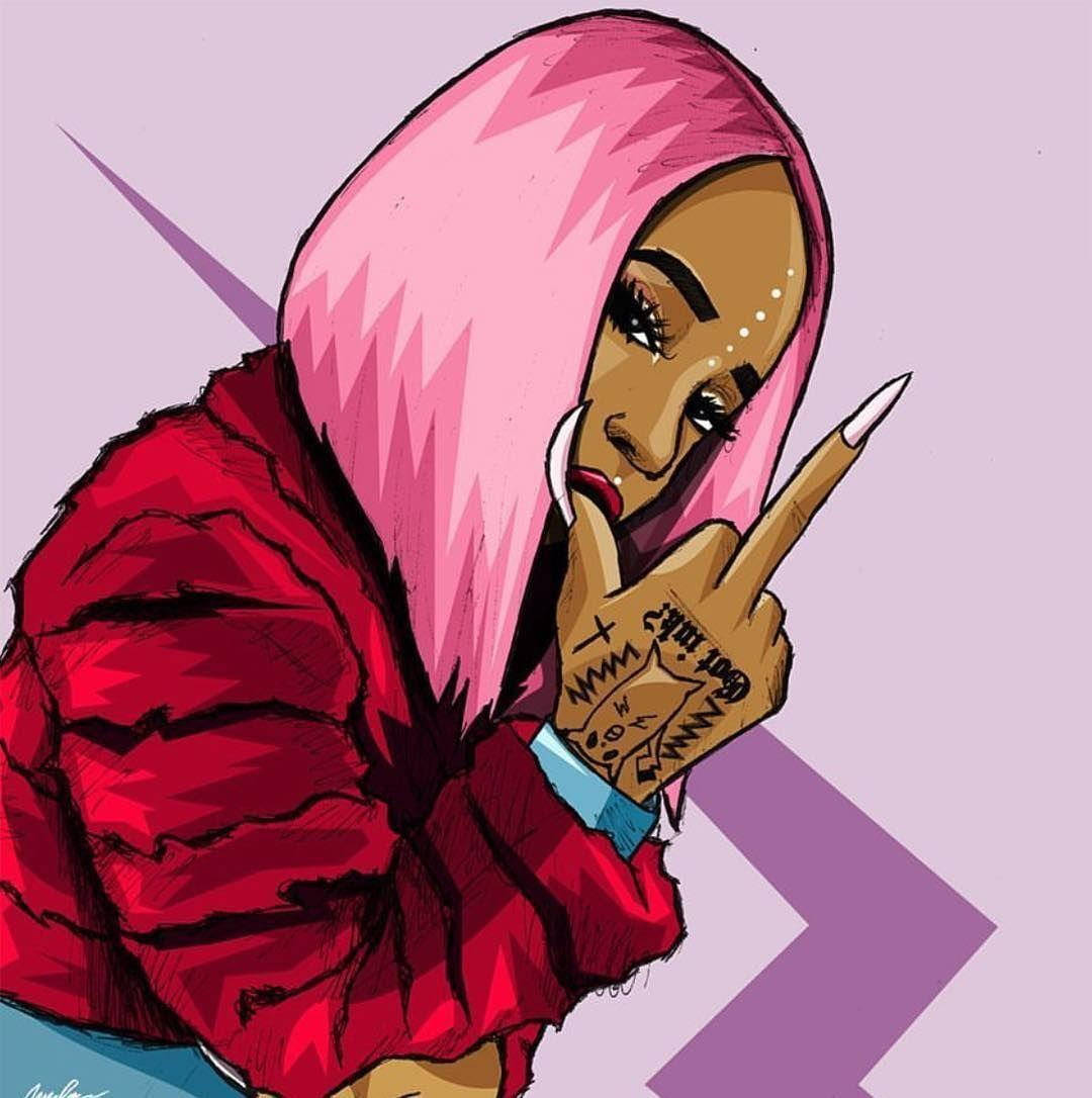 Pink-haired Woman Gangster Cartoon