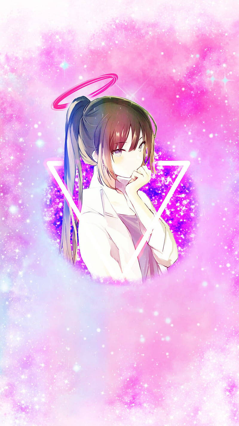 Pink Halo On An Anime Girl Phone Background