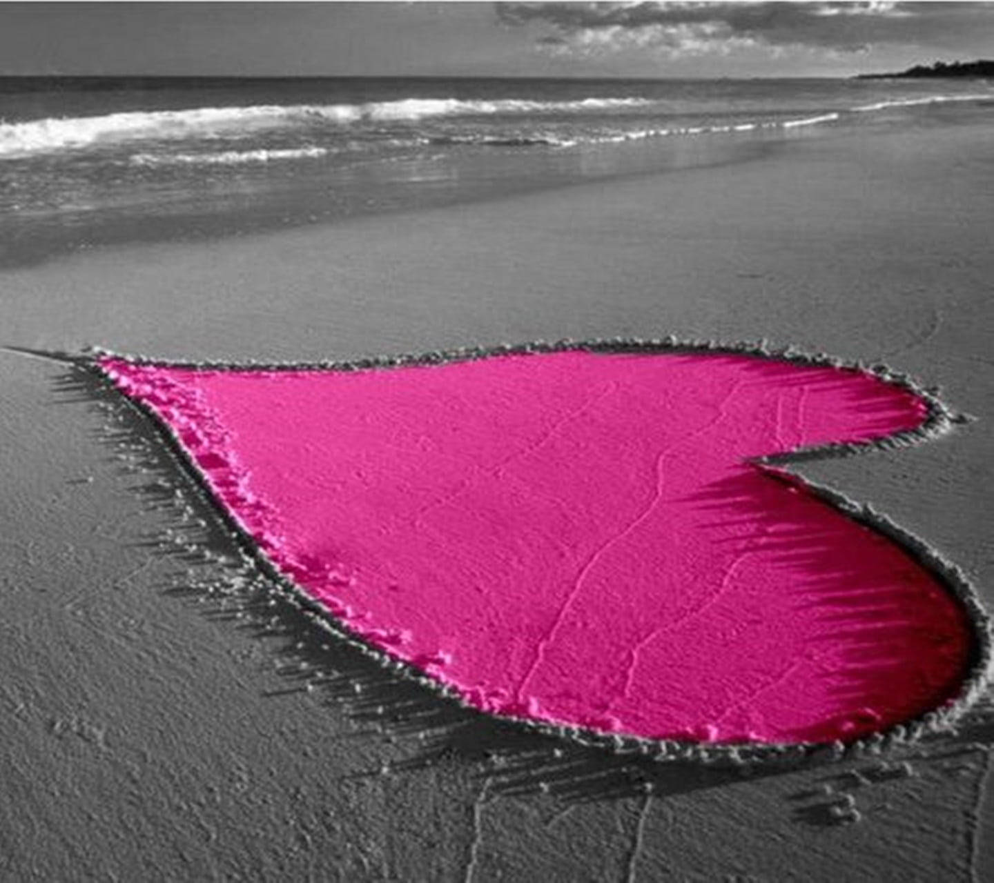 Pink Heart By The Beach Background