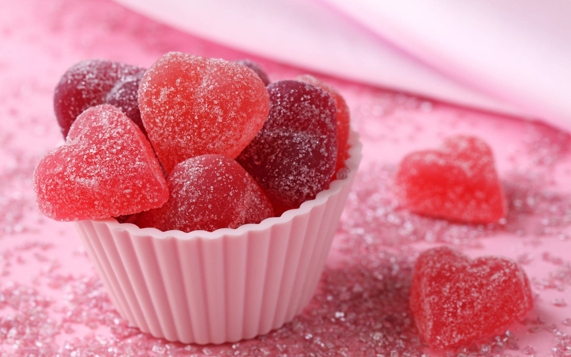 Pink Heart Gummy Candies Background