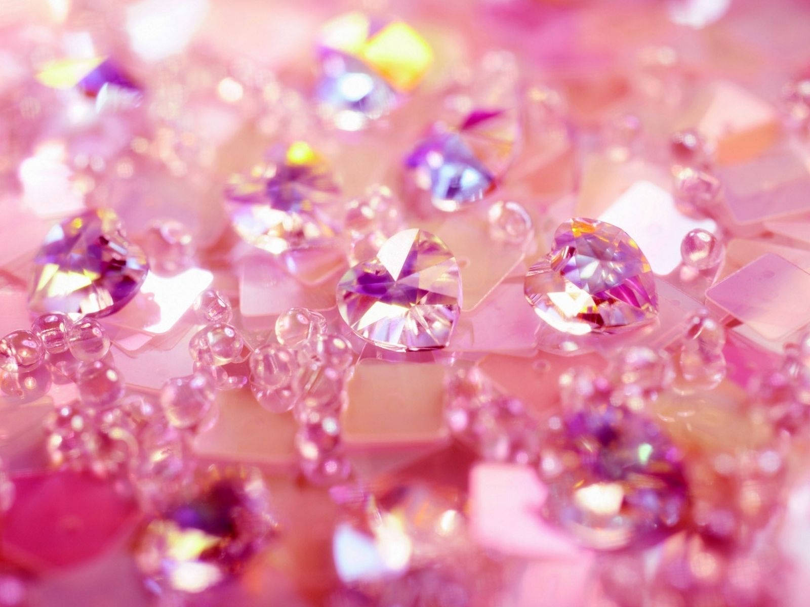 Pink Heart Shaped Sparkled Crystals Background