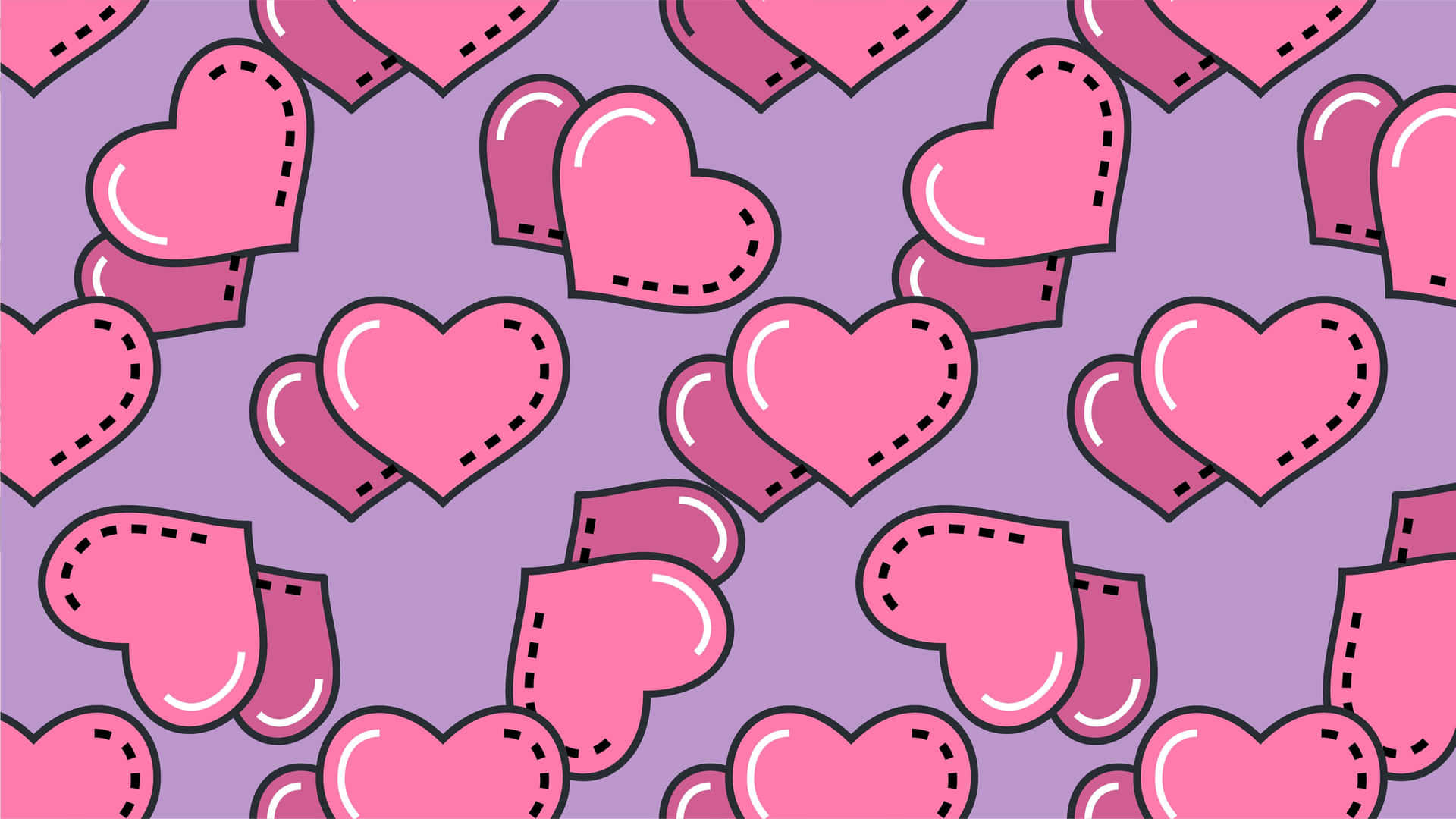 Pink Hearts Pattern Purple Background