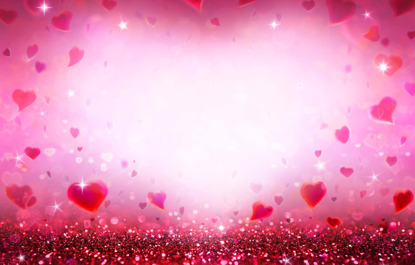 Pink Hearts Shine With Glitter Background