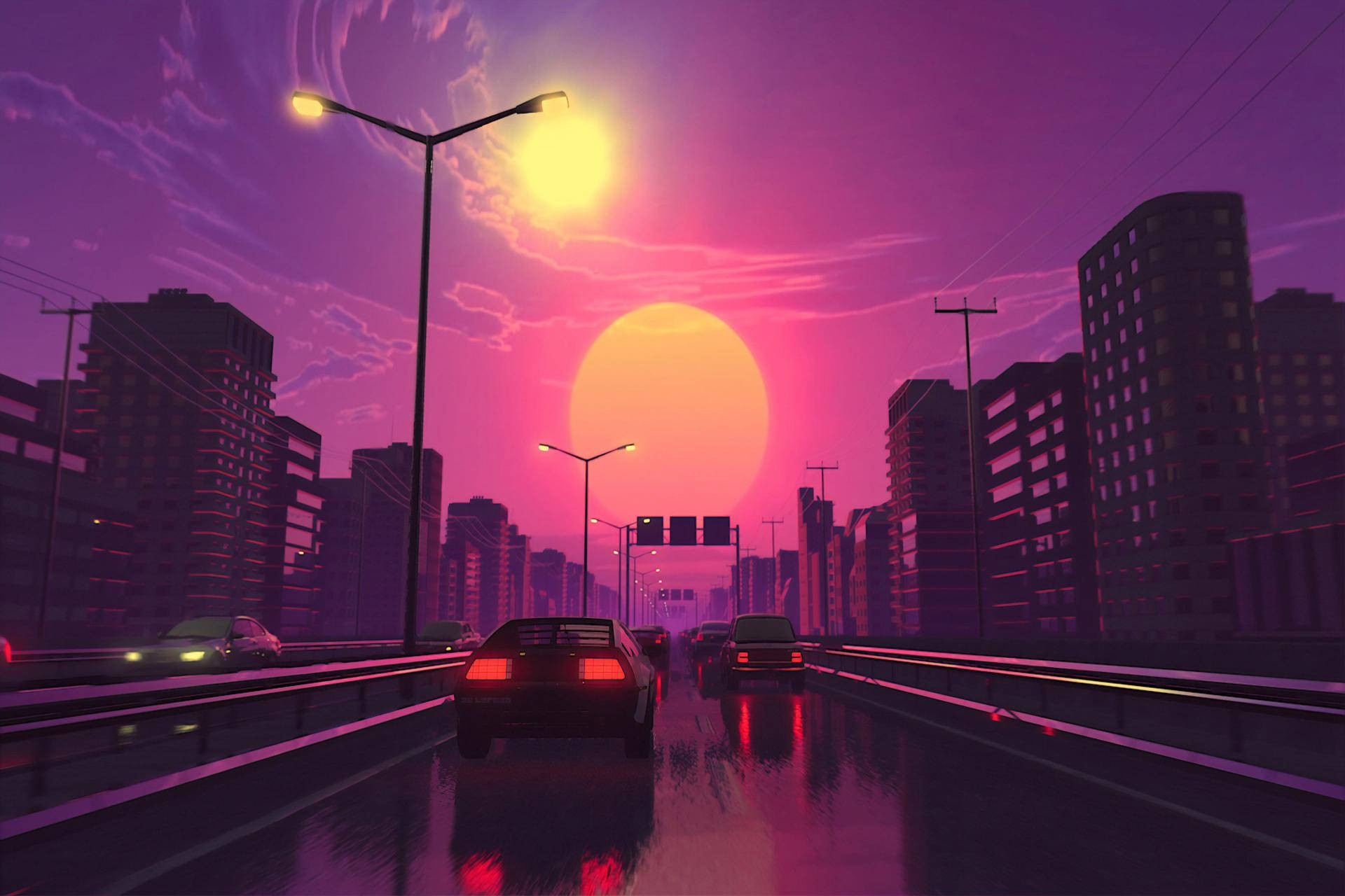 Pink Highway Digital Art Background