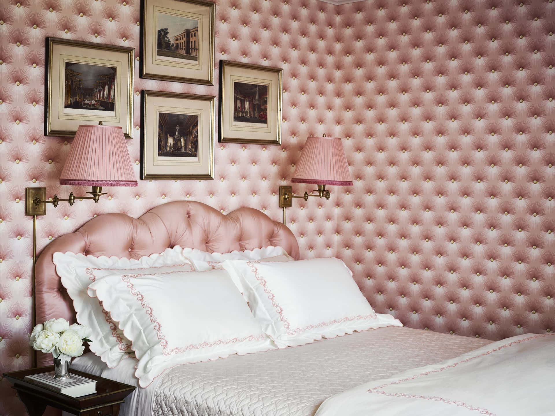 Pink Interior Mid-century Bed Background