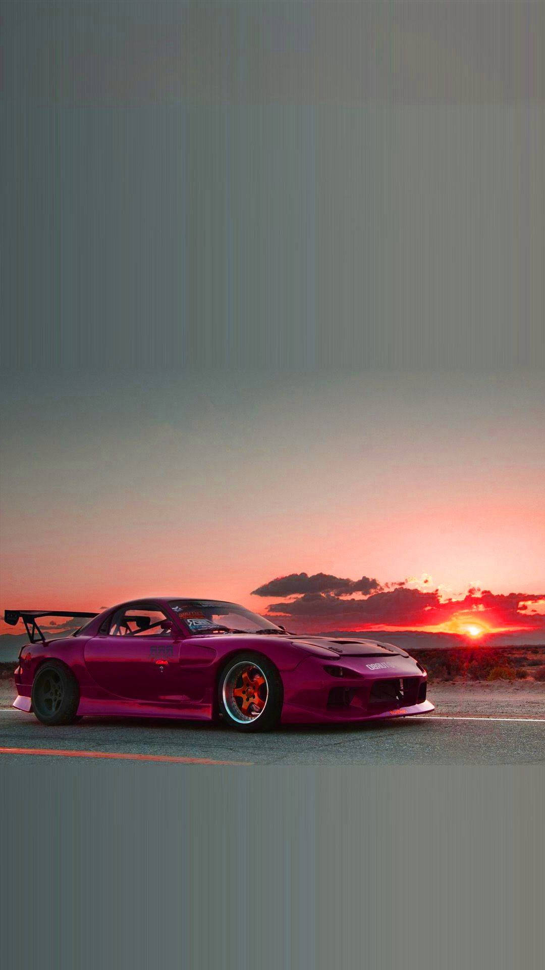 Pink Jdm Car During Sunset Background