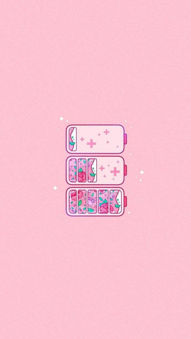 Pink Kawaii Batteries Background