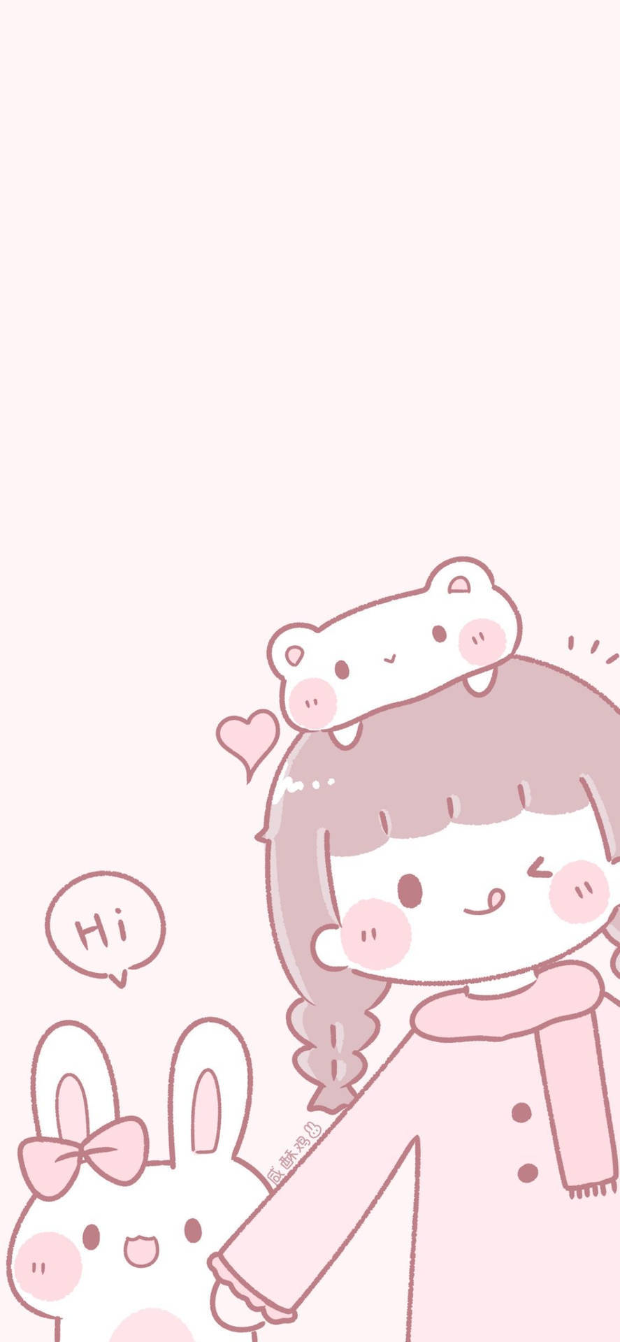 Pink Kawaii Girl And Bunnies