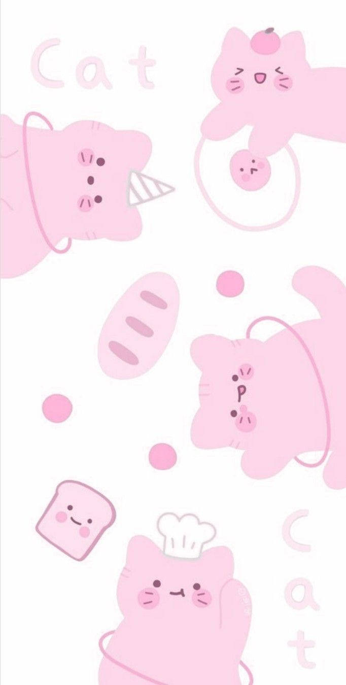 Pink Kawaii Happy Cat Background