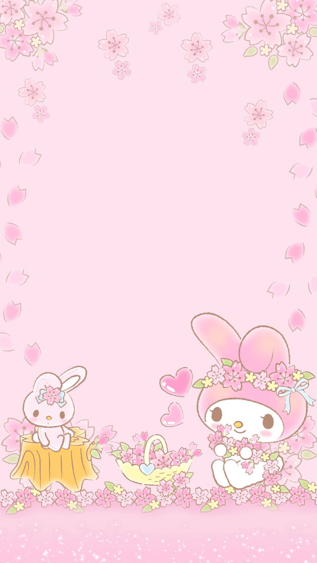 Pink Kawaii My Melody With Flowers Background