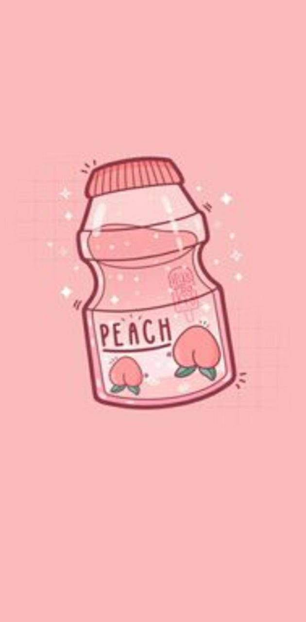 Pink Kawaii Peach Juice Bottle Background