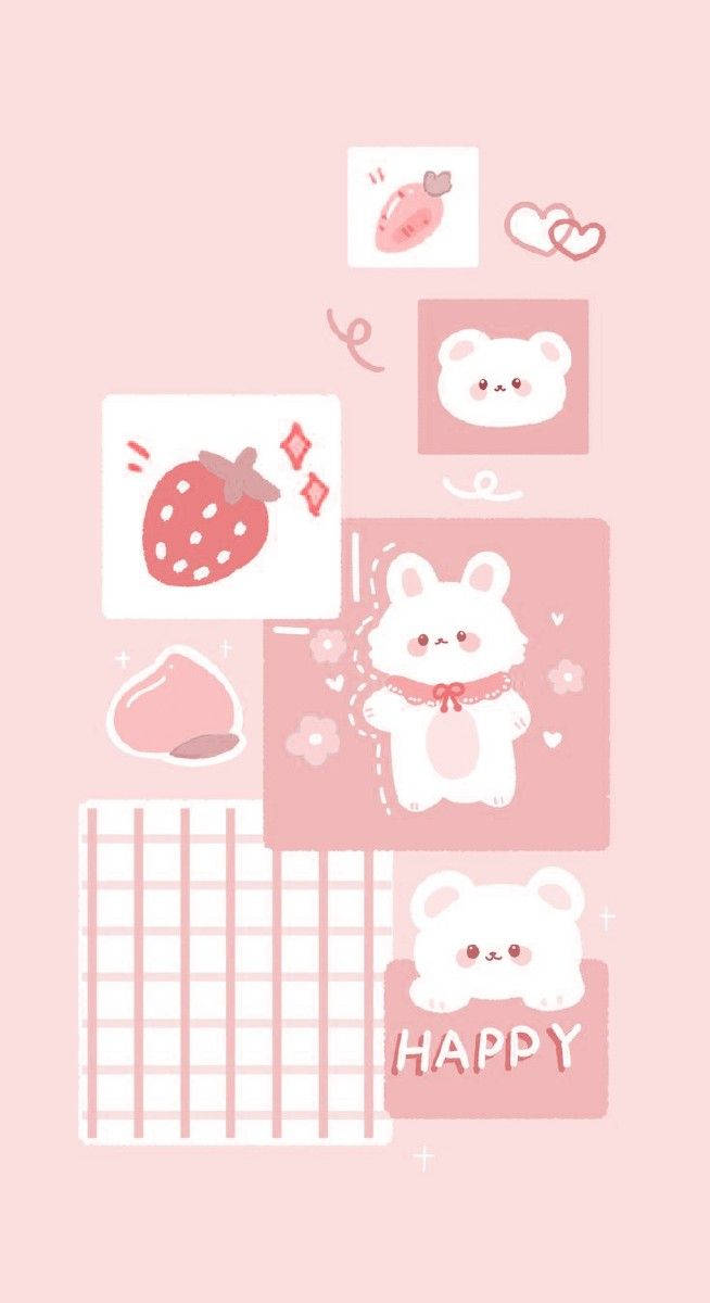 Pink Kawaii Puppy And Fruits