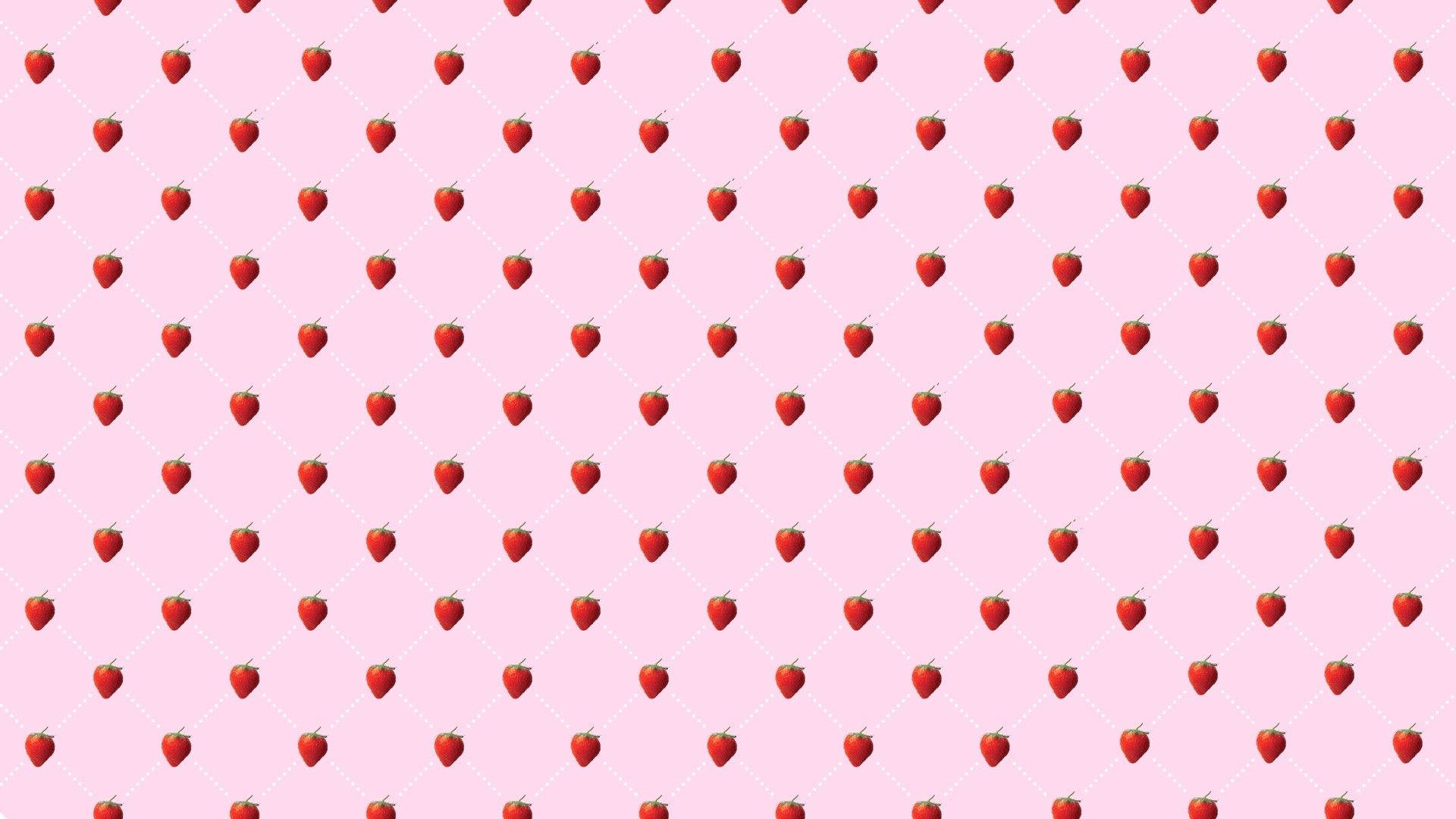 Pink Kawaii Strawberry Seamless Pattern Background