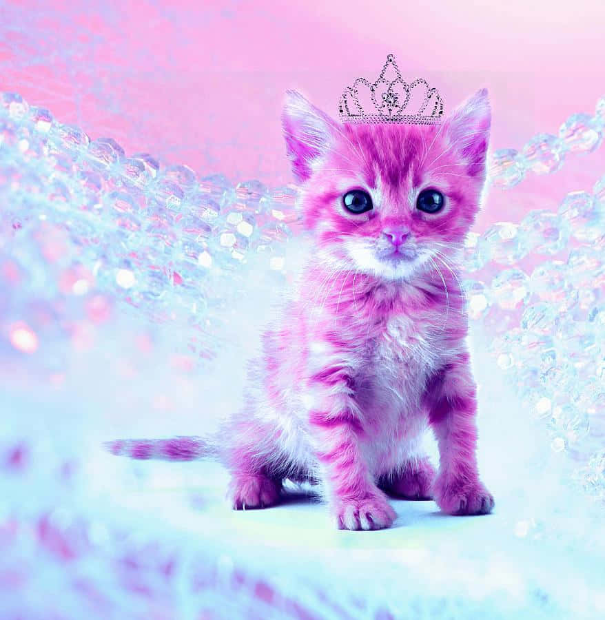 Pink Kitten Crown Glitter Background Background