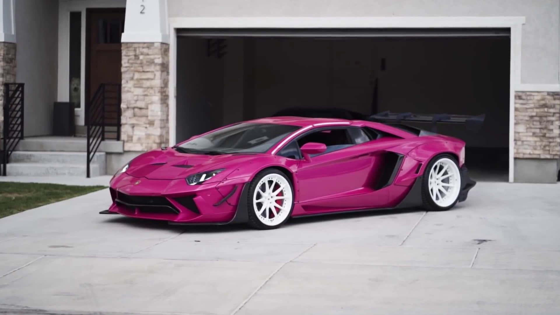 Pink Lamborghini Aventador Exterior Background