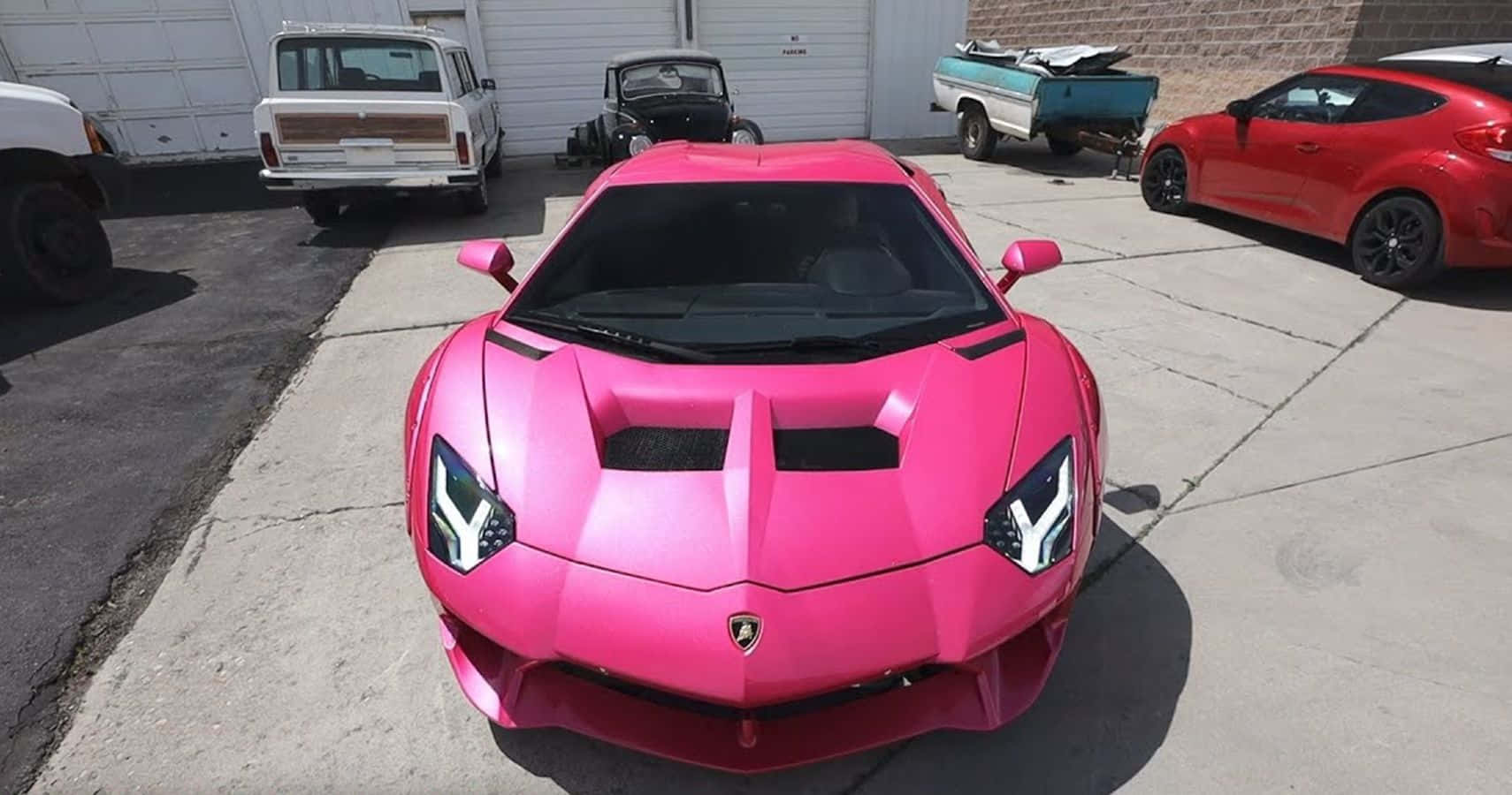 Pink Lamborghini Aventador Outdoor Parking Background