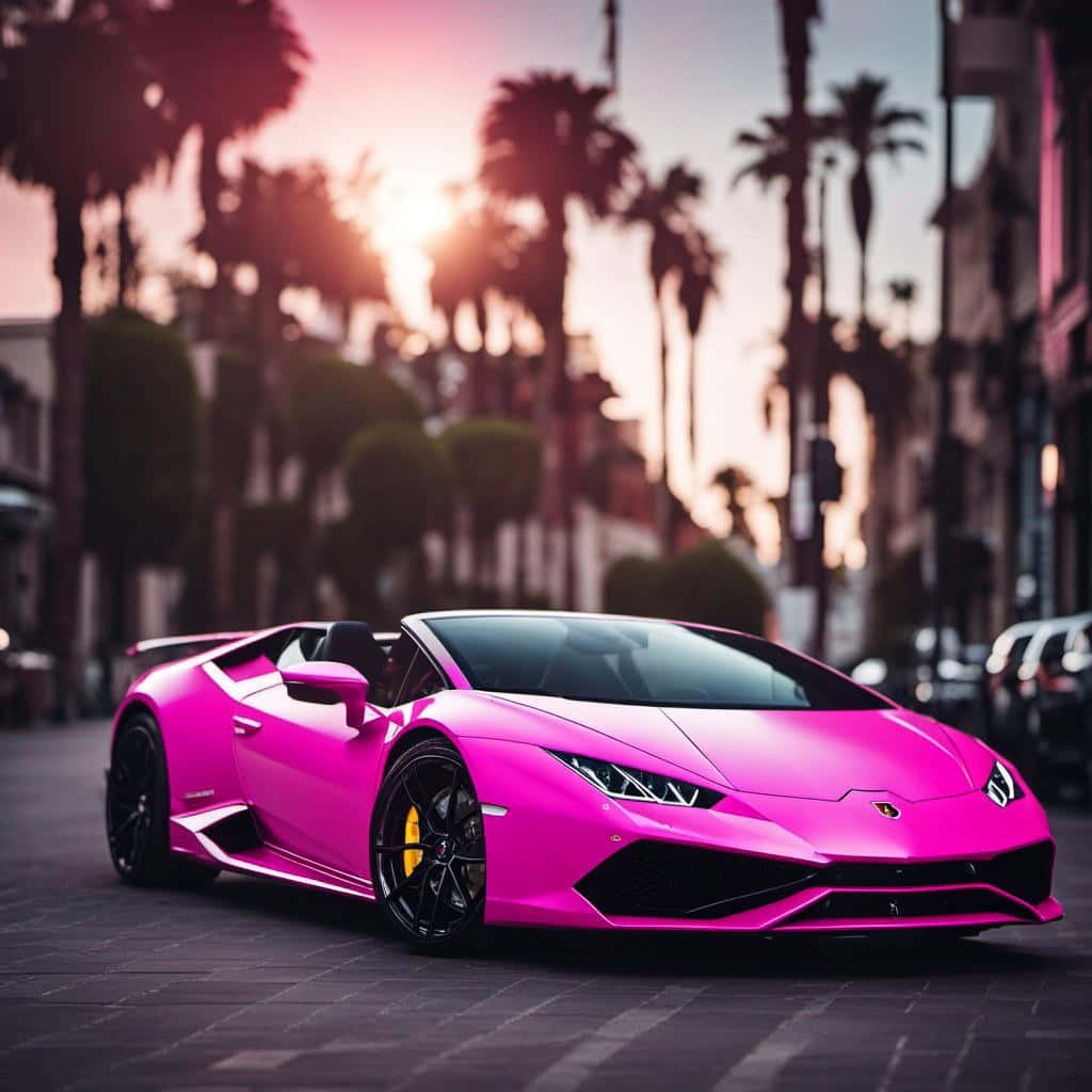 Pink Lamborghini Huracan Sunset Boulevard Background